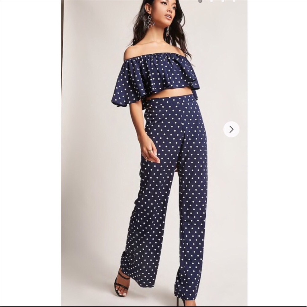 Polka dot crop top and pants set